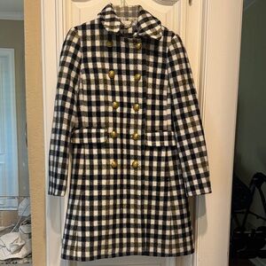 J. Crew Black and White Checkered Pea Coat with Gold Buttons